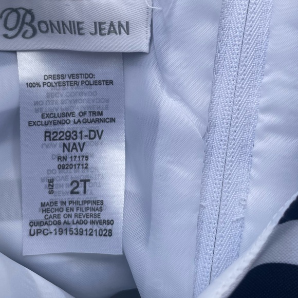 Bonnie Jean Navy & White Striped Dress - Size 2T - Picture 5 of 5